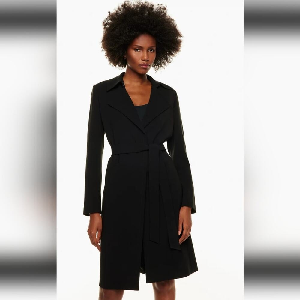 BABATON Black Lyocell Adira Trench Coat Long Sleeves Pockets Modern Quiet Luxury